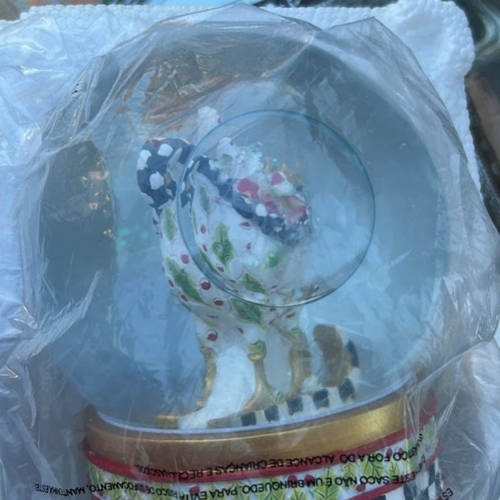 McKenzie Childs Festive Christmas Holiday Snow Globe with Gold Base